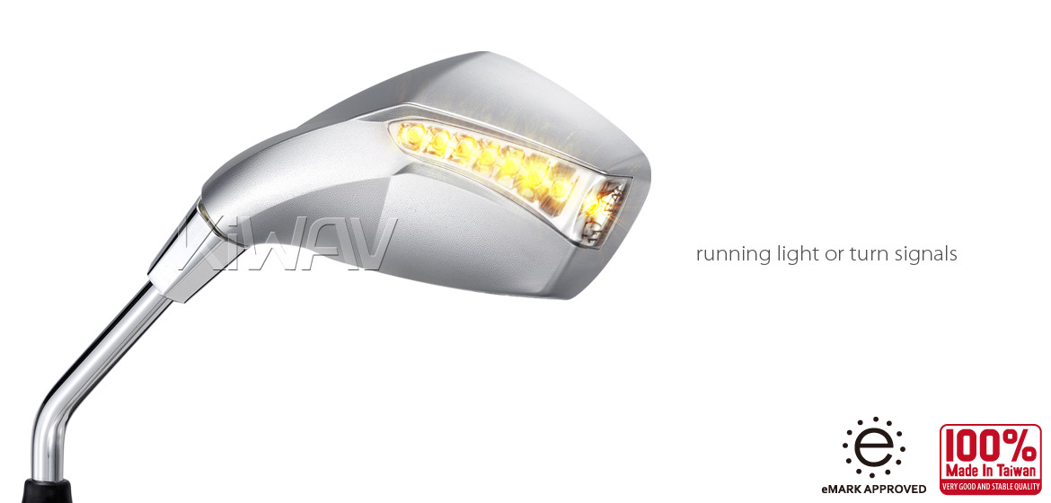 KiWAV motorcycle mirrors FistLED sandblast chrome 10mm scooter Magazi