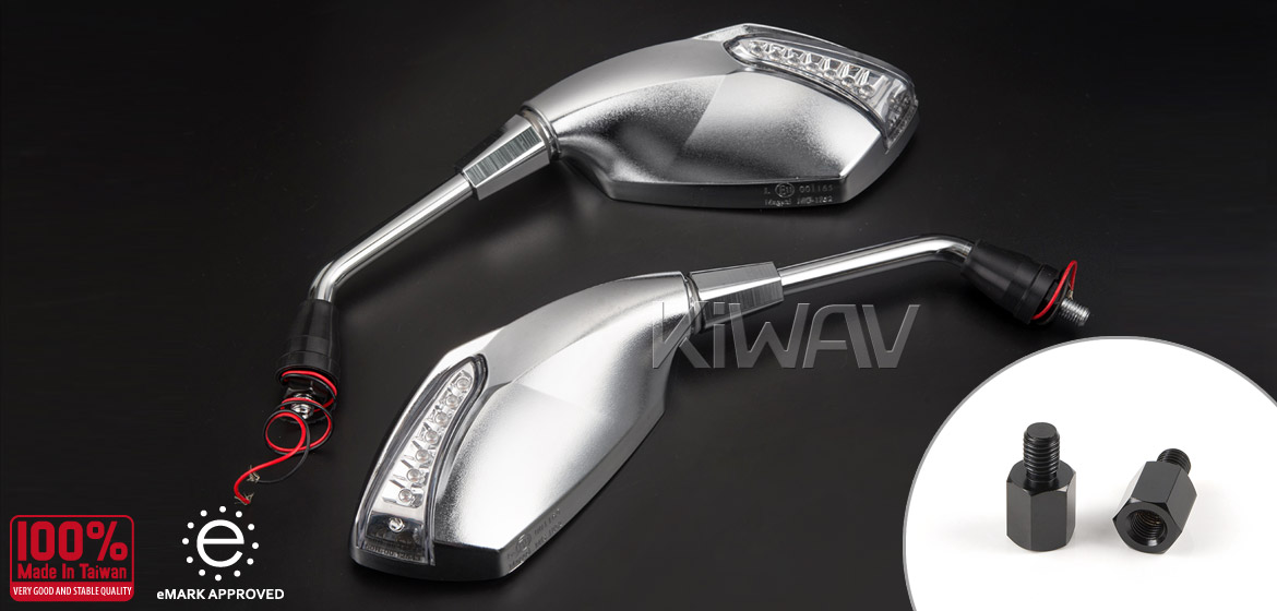 KiWAV motorcycle mirrors FistLED sandblast chrome 10mm bmw Magazi