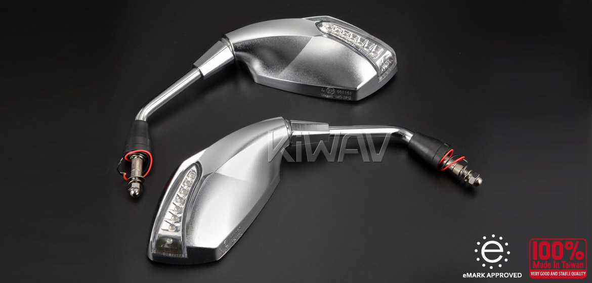 KiWAV motorcycle mirrors FistLED sandblast chrome Harley Magazi