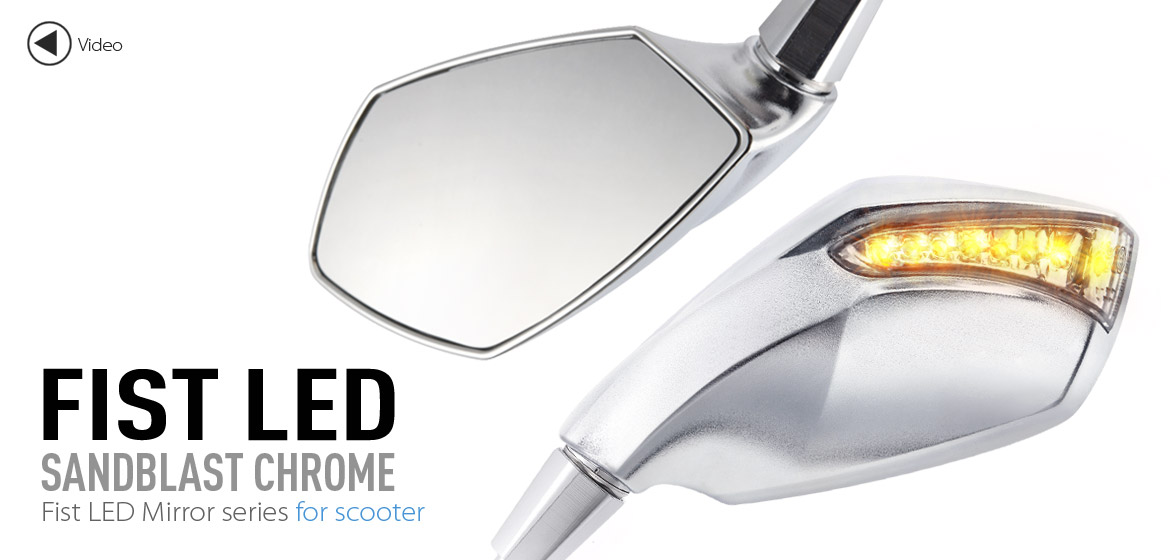 KiWAV motorcycle mirrors FistLED sandblast chrome 10mm scooter Magazi