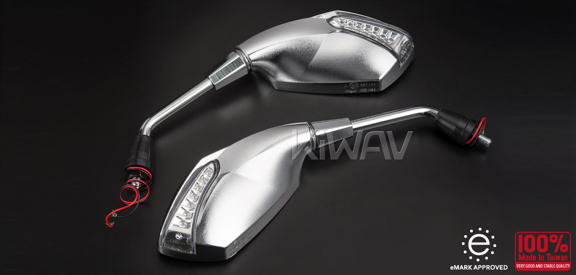 KiWAV motorcycle mirrors FistLED sandblast chrome 10mm universal Magazi