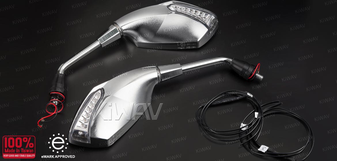 KiWAV motorcycle mirrors FistLED chrome 10mm universal