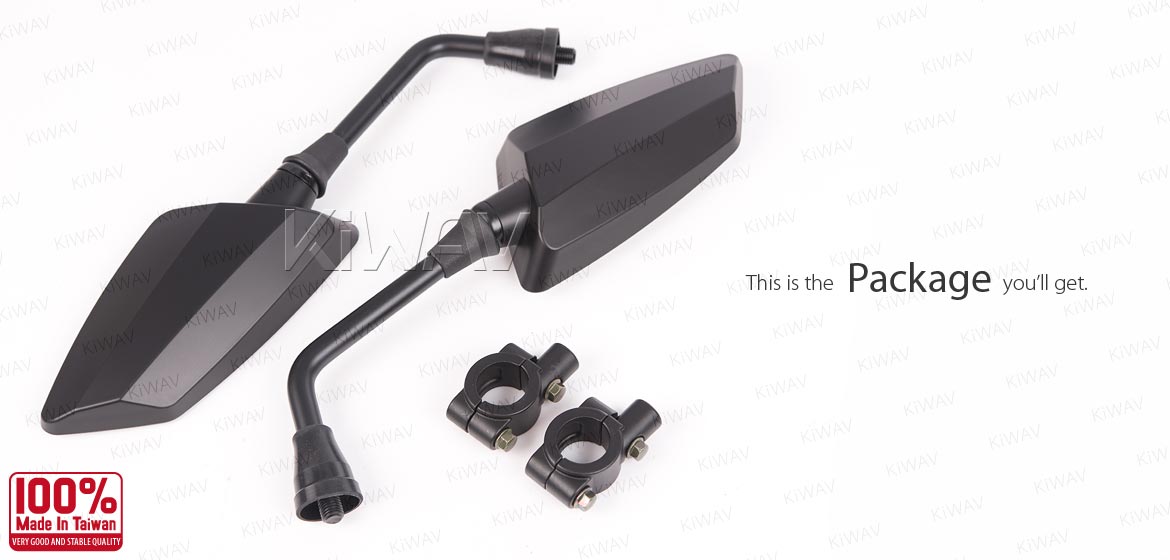 KiWAV ATV rear view mirrors Hawk black for 7/8 inch handlebar mount with black aluminum clips