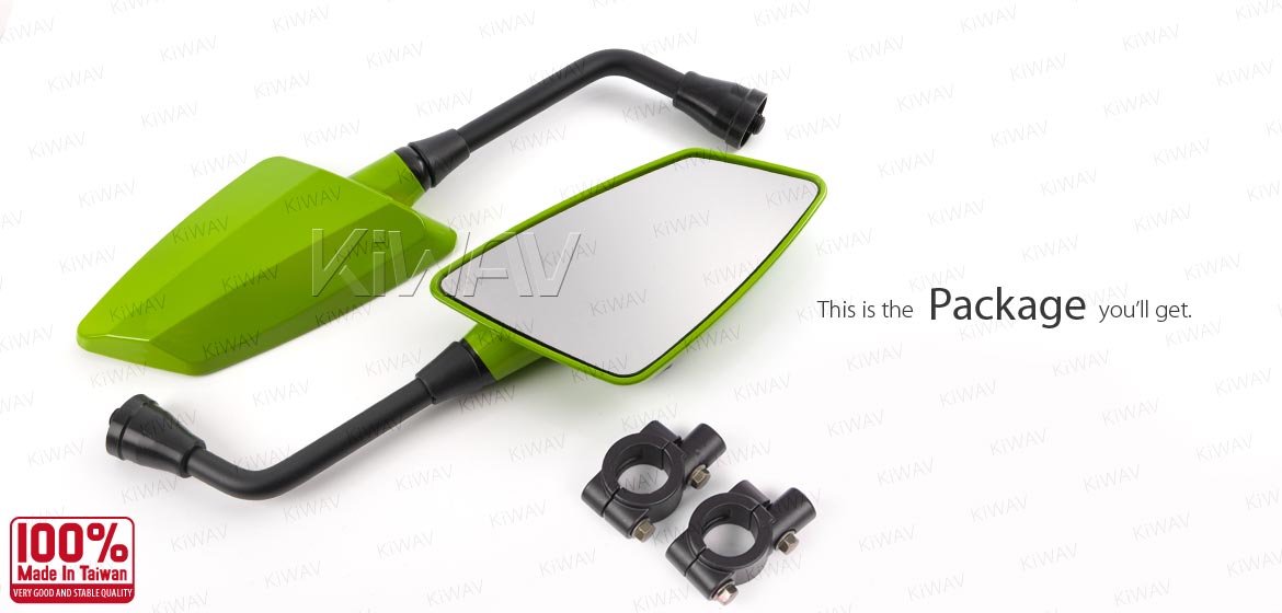 KiWAV ATV rear view mirrors Hawk green for 7/8 inch handlebar mount with black aluminum clips