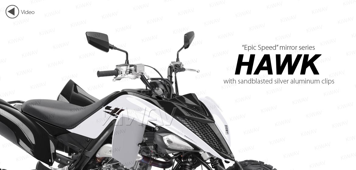 KiWAV ATV rear view mirrors Hawk black for 7/8 inch handlebar mount with silver aluminum clips