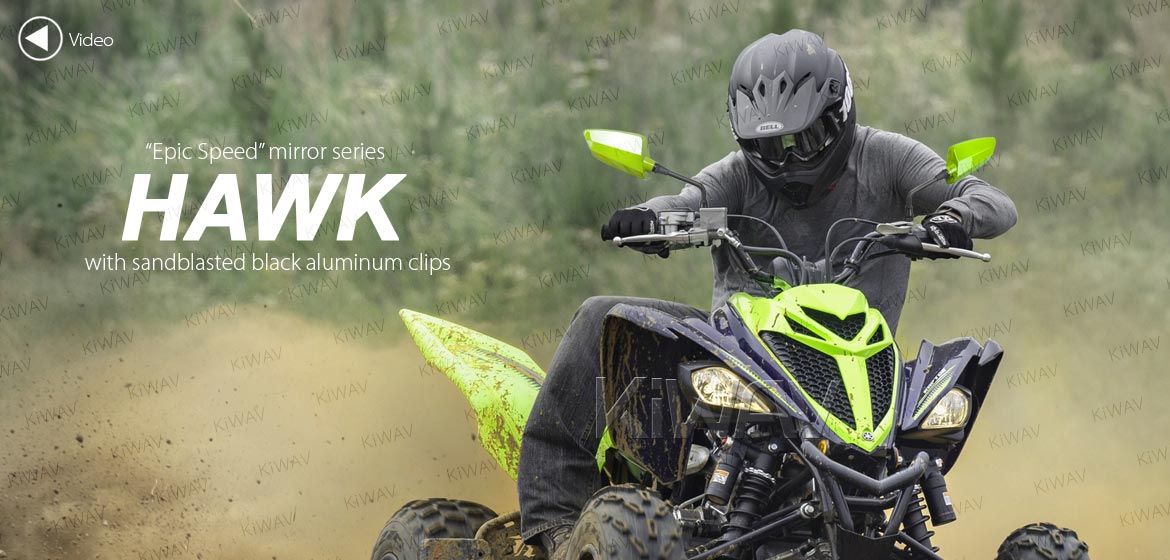 KiWAV ATV rear view mirrors Hawk green for 7/8 inch handlebar mount with black aluminum clips
