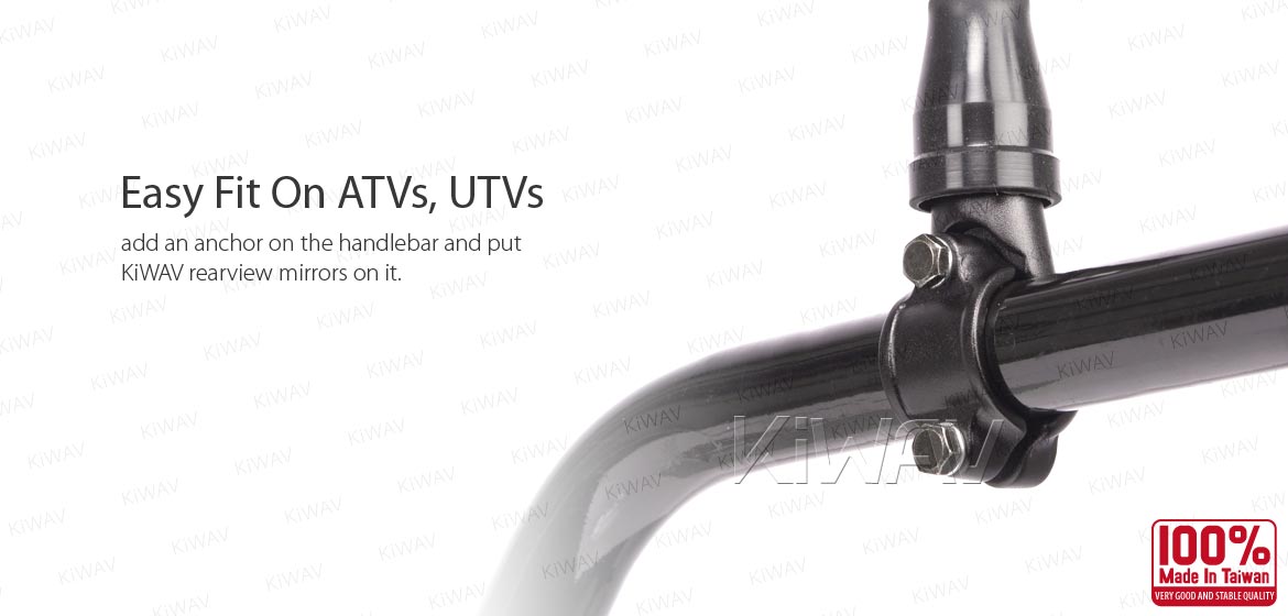 KiWAV ATV rear view mirrors Hawk green for 7/8 inch handlebar mount with black aluminum clips