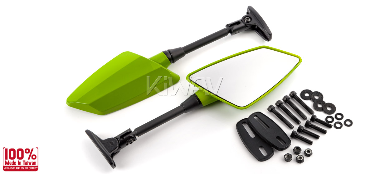 KiWAV Hawk green fairing mount rearview mirrors for sportsbike motorcycle Magazi
