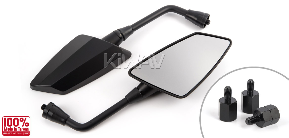 KiWAV Hawk mat black motorcycle mirrors scooter fit Magazi