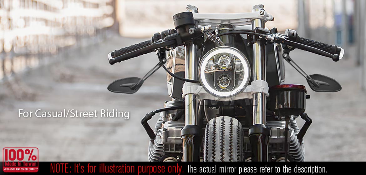 Thinnest motorcycle mirrors KiWAV motorcycle mirrors Horus black universal fit for 10mm mirror thread