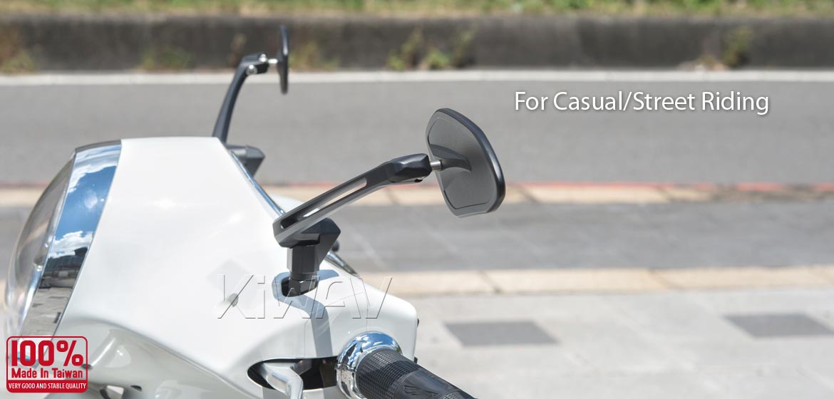 Thinnest motorcycle mirrors KiWAV motorcycle mirrors Horus black compatible for most modern Vespa models, GTS/ GTV/ LX/ LT/ LXV/ S