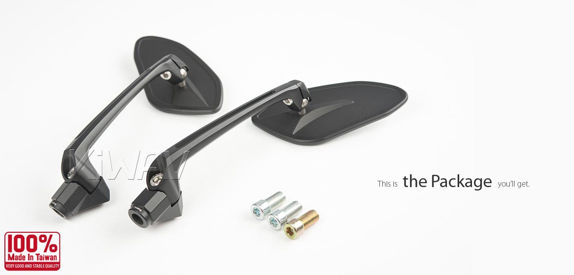 Thinnest motorcycle mirrors KiWAV motorcycle mirrors Horus black universal fit for 10mm mirror thread