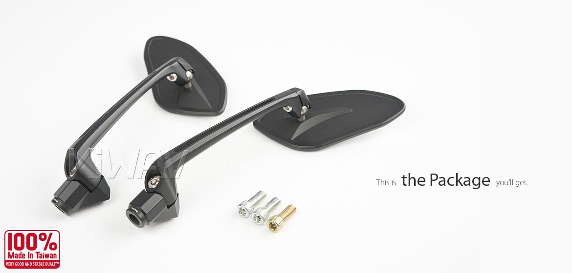 Thinnest motorcycle mirrors KiWAV motorcycle mirrors Horus black universal fit for 8mm mirror thread