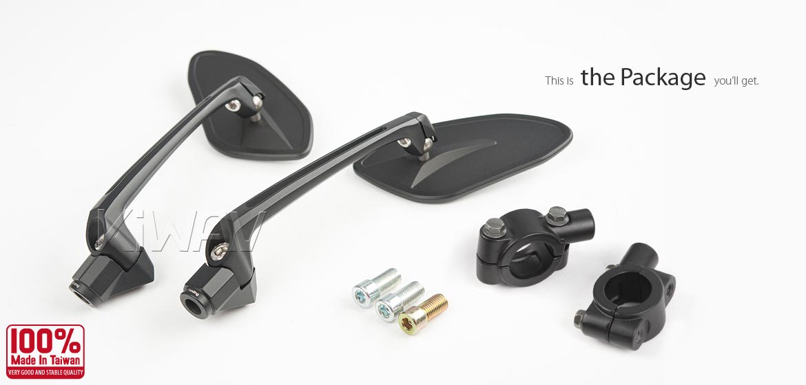 KiWAV rear view side mirrors Horus black universal fit for Ebikes, bicycles