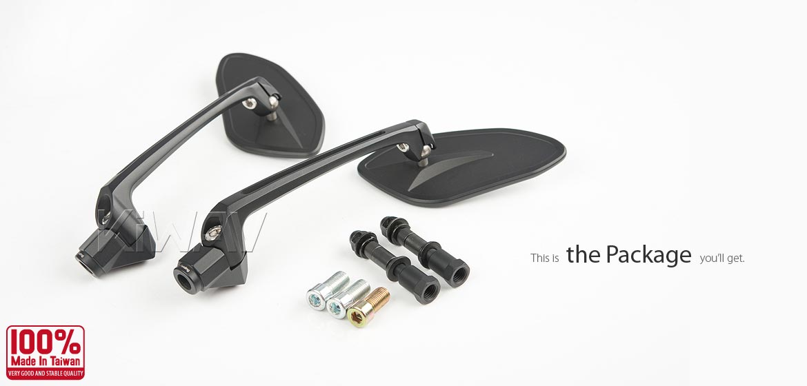 Thinnest motorcycle mirrors KiWAV motorcycle mirrors Horus black compatible for most Harley Davidson