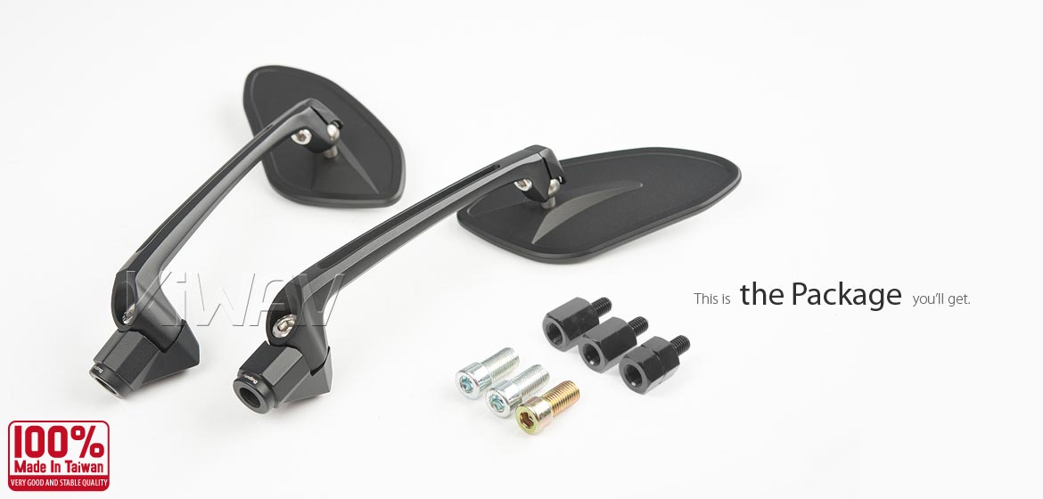 Thinnest motorcycle mirrors KiWAV motorcycle mirrors Horus black compatible for most modern Vespa models, GTS/ GTV/ LX/ LT/ LXV/ S