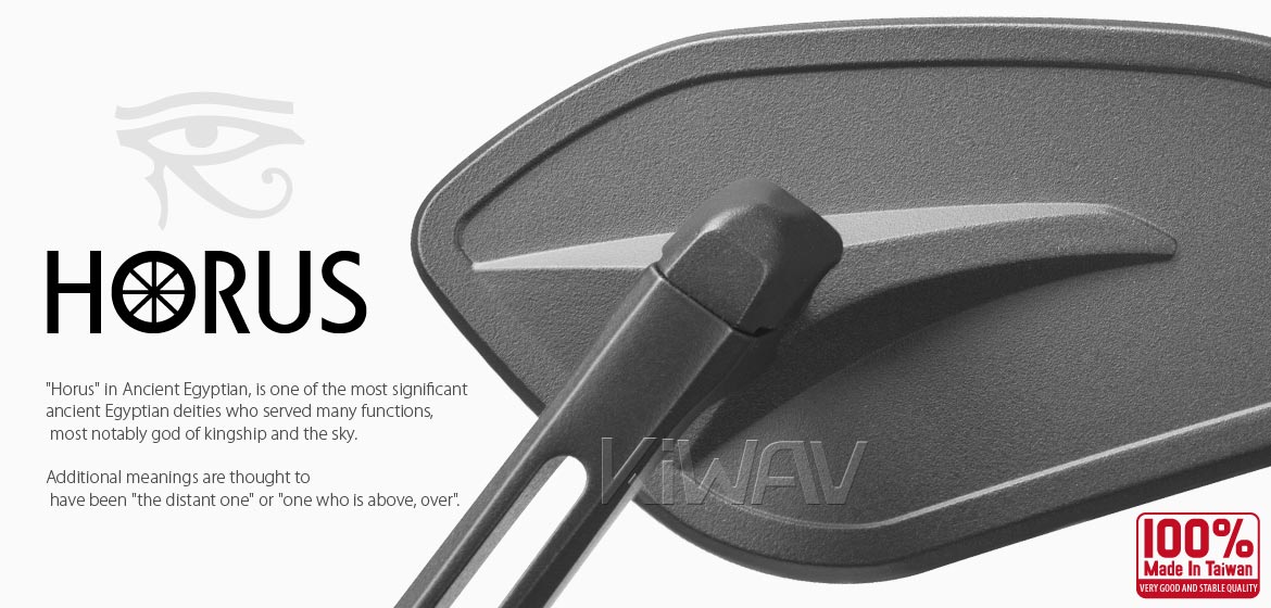 KiWAV motorcycle bar end mirrors Horus black compatible with some Vespa models, GTS/ GTV/ GT