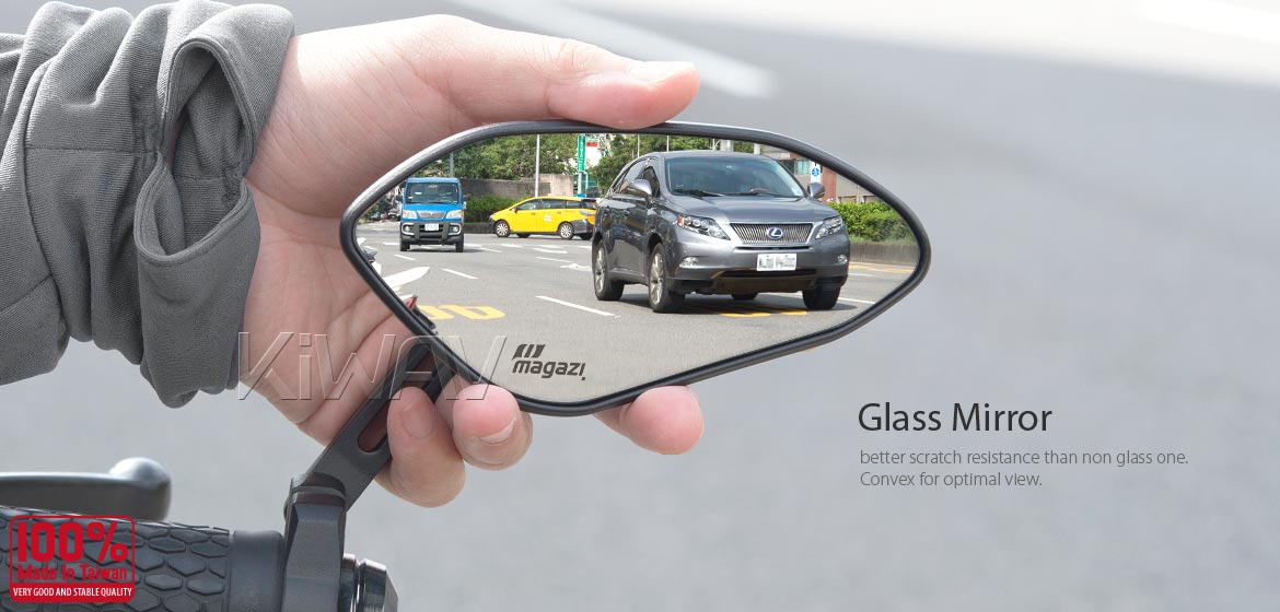 KiWAV motorcycle bar end mirrors Horus black compatible with some Vespa models, GTS/ GTV/ GT