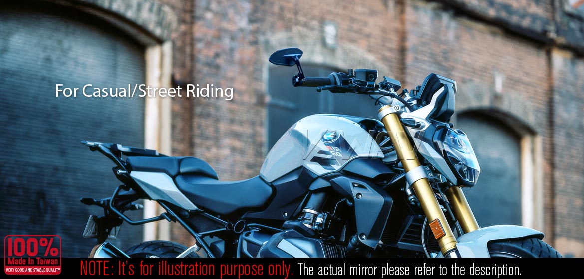 The thinnest motorcycle mirrors KiWAV motorcycle bar end mirrors Horus black compatible for BMW M10 threaded handlebar