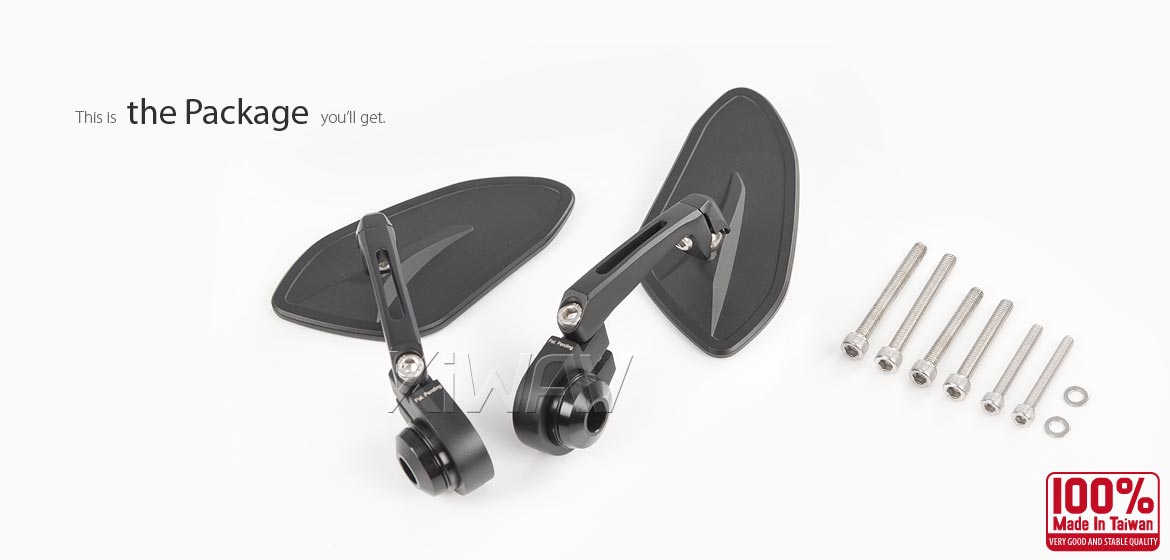 The thinnest motorcycle mirrors KiWAV motorcycle bar end mirrors Horus black compatible for Triumph air-cooled motorcycles