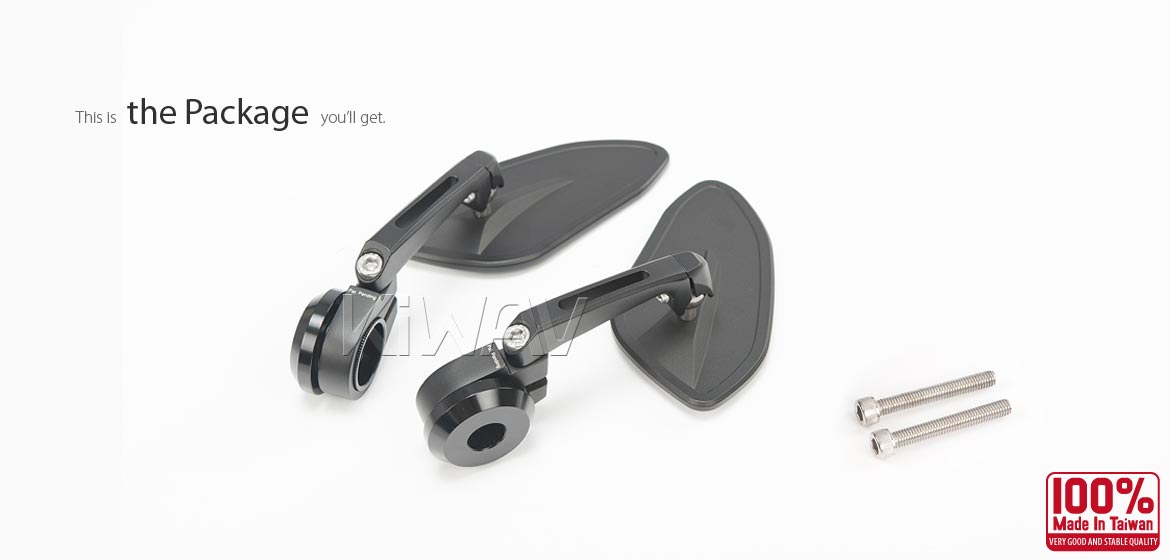 The thinnest motorcycle mirrors KiWAV motorcycle bar end mirrors Horus heavy weightblack compatible for M6 threaded handlebars