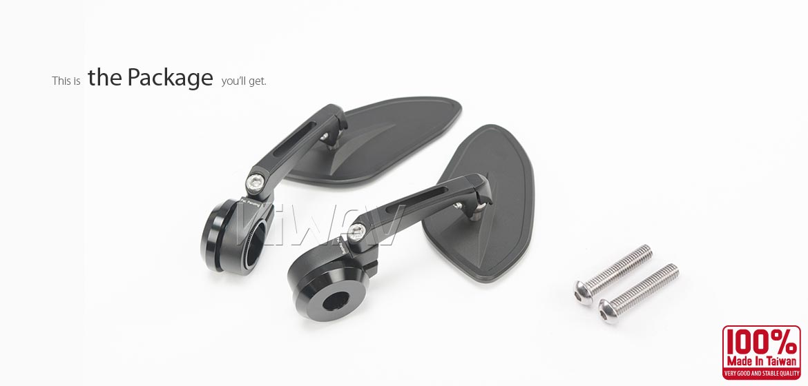 The thinnest motorcycle mirrors KiWAV motorcycle bar end mirrors Horus black for M8 threaded handlebars