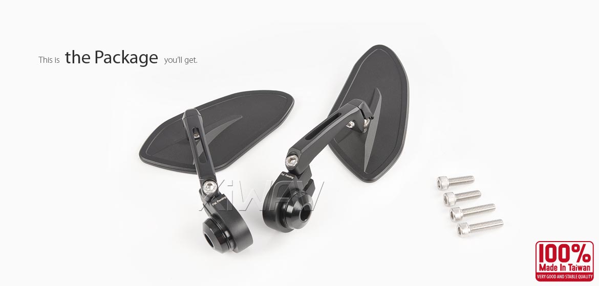 The thinnest motorcycle mirrors KiWAV motorcycle bar end mirrors Horus black compatible for Triumph water-cooled motorcycles