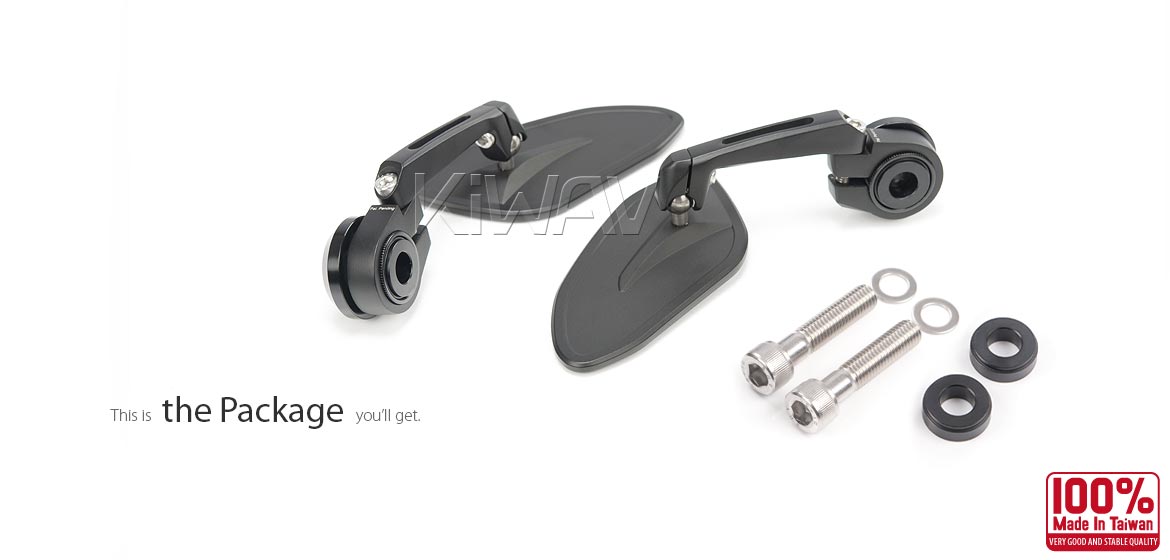 The thinnest motorcycle mirrors KiWAV motorcycle bar end mirrors Horus black compatible for BMW M10 threaded handlebar