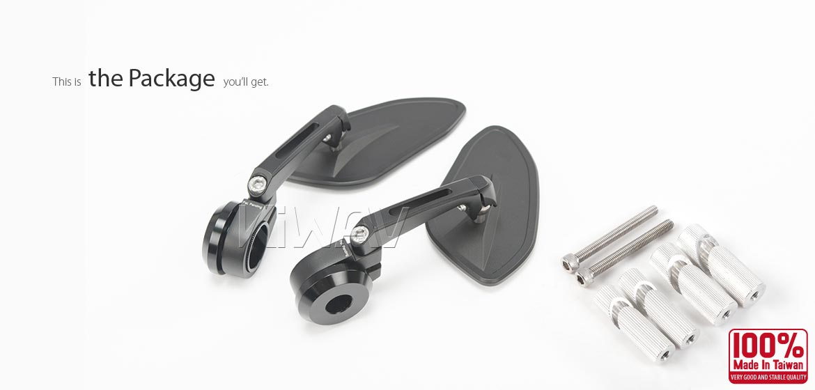 KiWAV bar end mirrors Horus black for most bicycles, Ebikes with hollow bar end