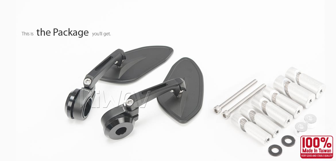 KiWAV motorcycle bar end mirrors Horus black compatible for Specific Indian models