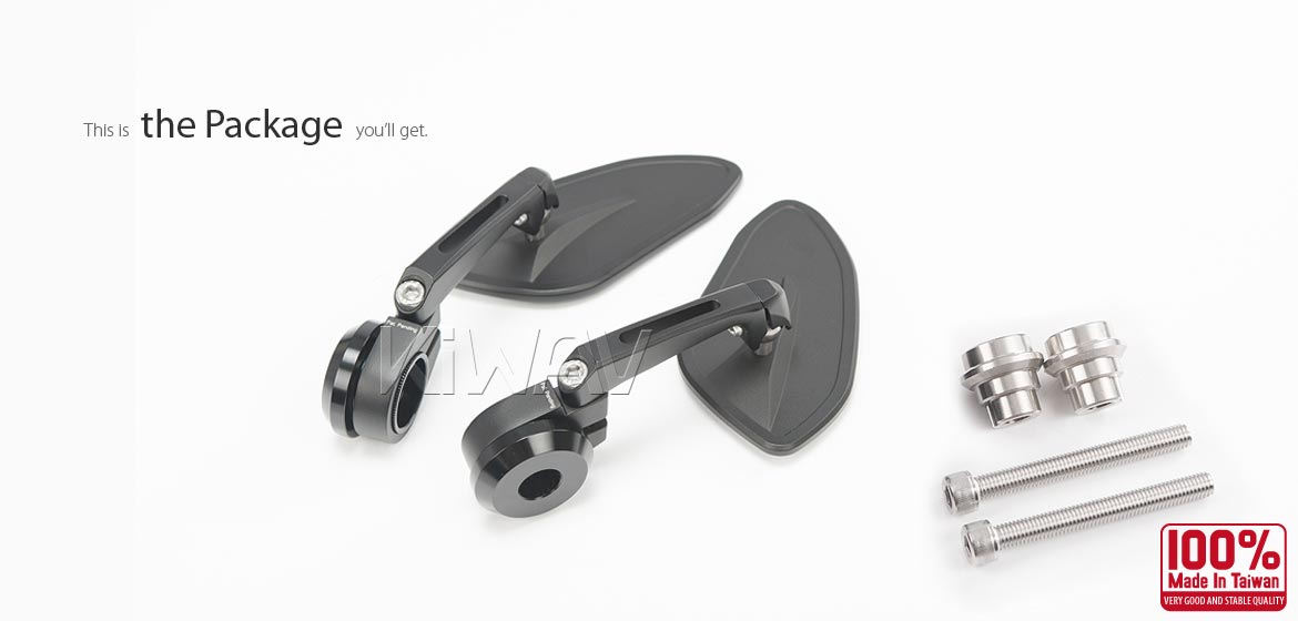 The thinnest motorcycle mirrors KiWAV motorcycle bar end mirrors Horus black compatible for Indian Scout Bobber