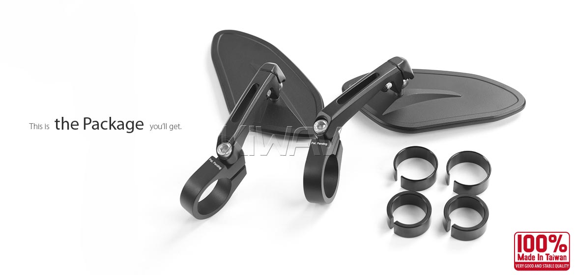 The thinnest motorcycle mirrors KiWAV motorcycle bar end mirrors Horus black for 22/25mm handlebar