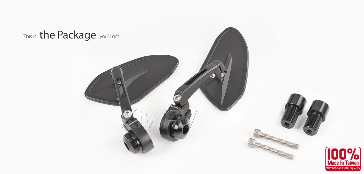 The thinnest motorcycle mirrors KiWAV motorcycle bar end mirrors Horus black compatible for Yamaha M16 threaded handlebars