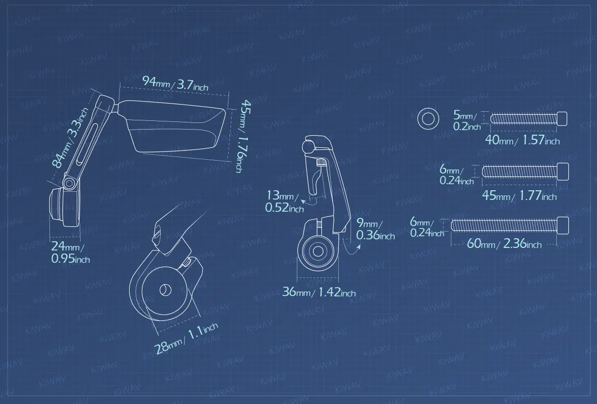 Measurement of KiWAV motorcycle bar end mirrors Leap left hand compatible for Triumph air-cooled models
