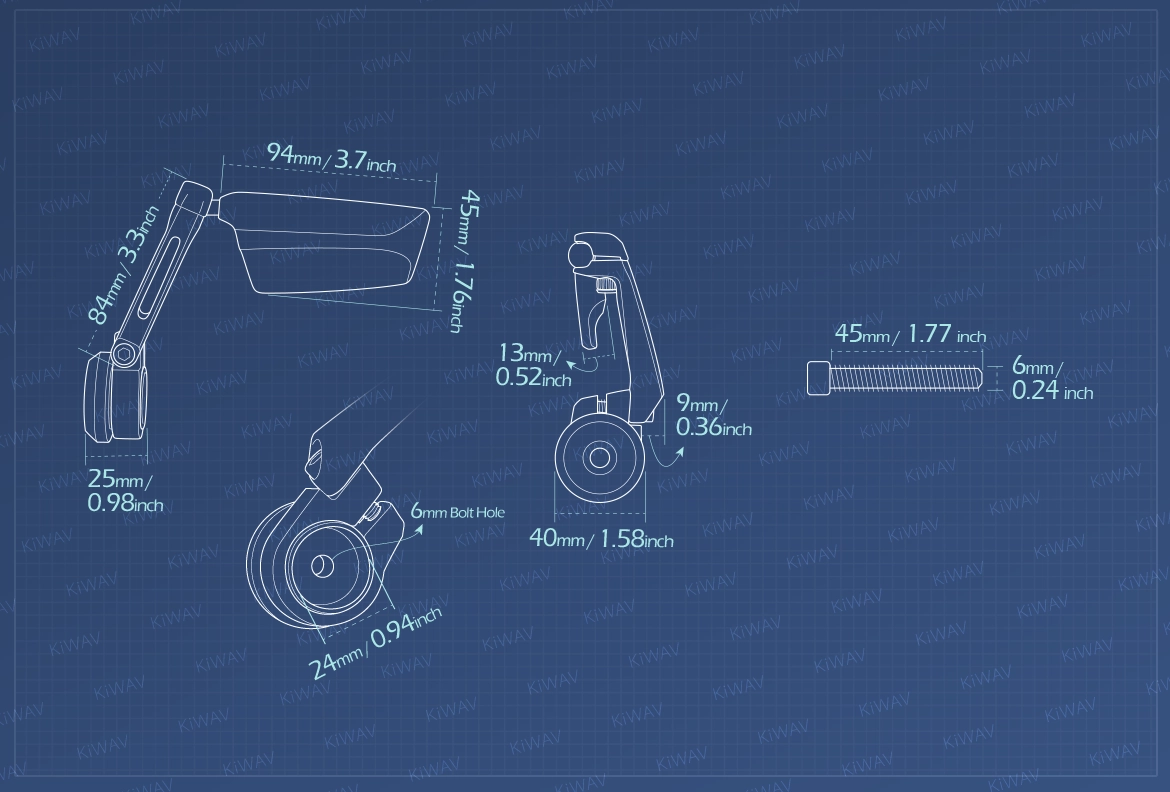 Measurement of KiWAV motorcycle bar end mirrors Leap left hand heavy weight for M6 threaded handlebars