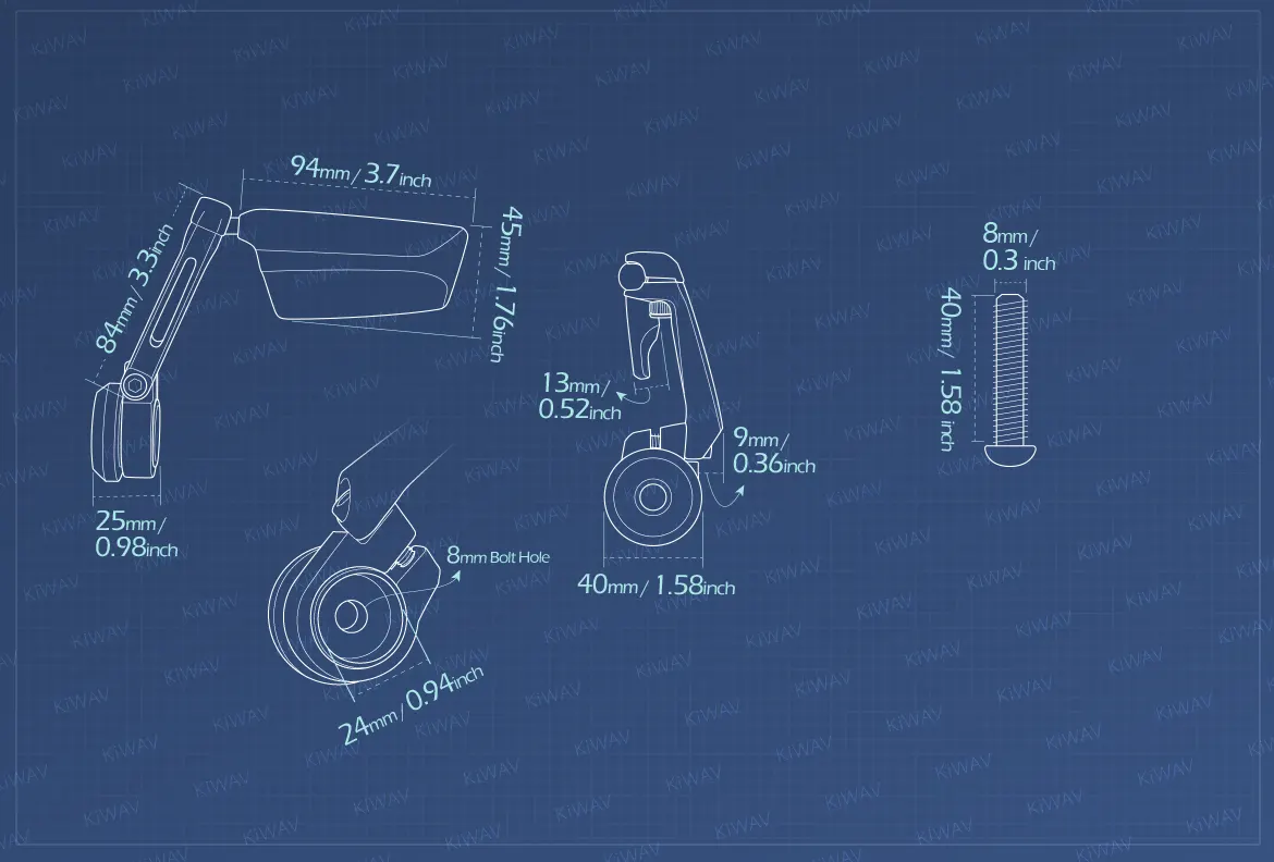 Measurement of KiWAV motorcycle bar end mirrors Leap left hand compatible for Harley Sportster S Nightster 2021-