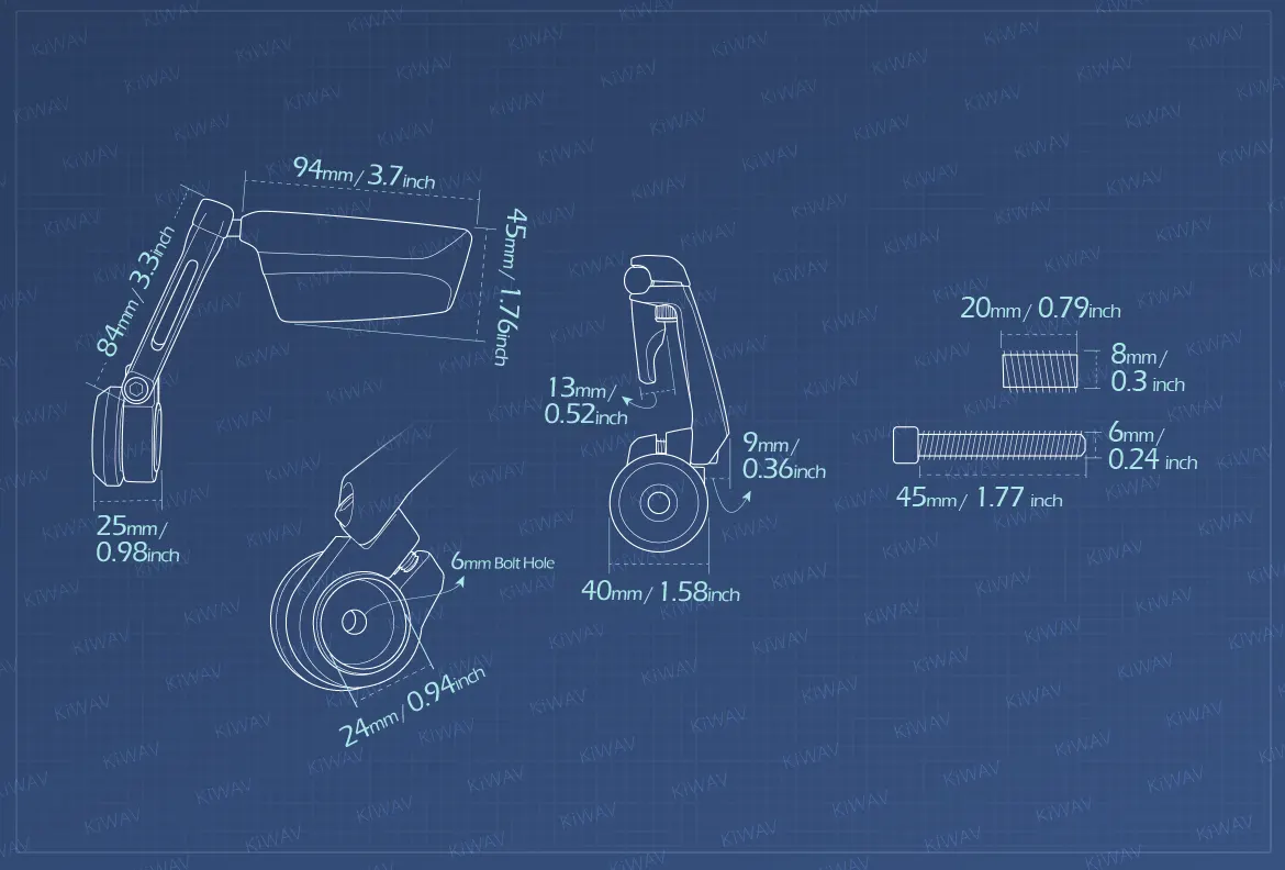 Measurement of KiWAV motorcycle bar end mirrors Leap left hand heavy weight for M8 threaded handlebars
