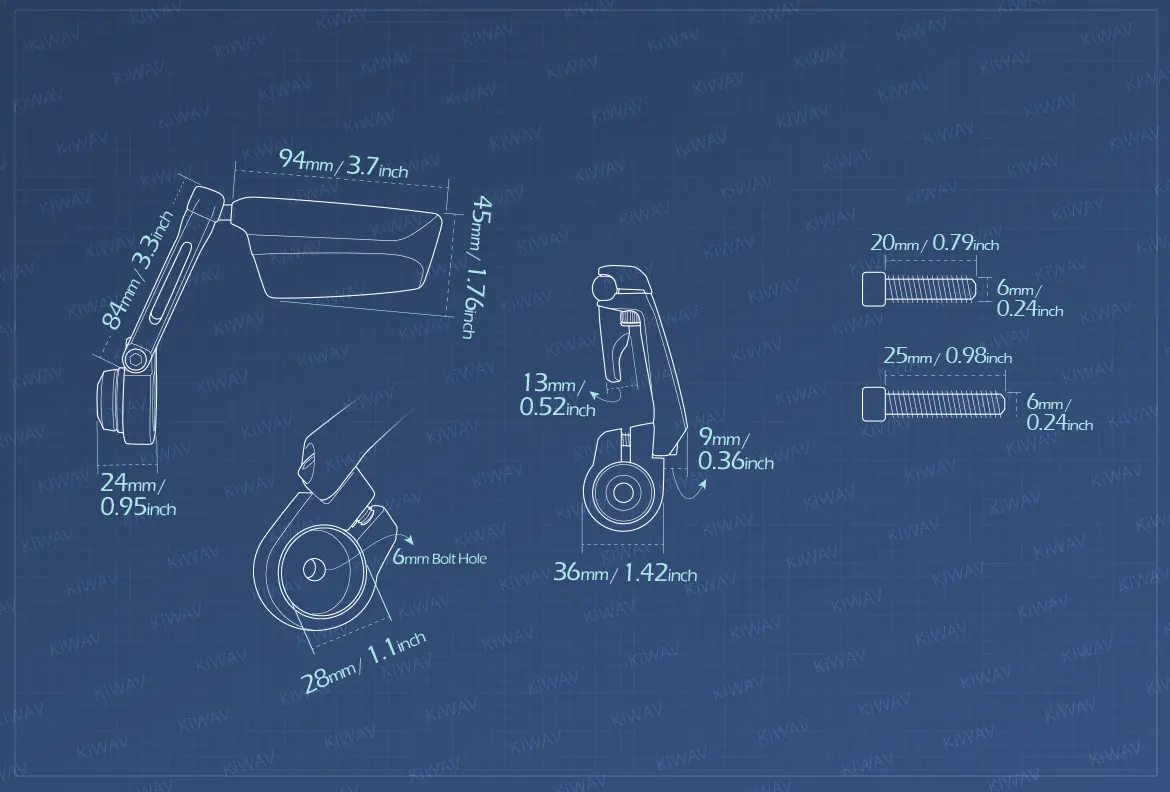 Measurement of KiWAV motorcycle bar end mirrors Leap left hand compatible for Triumph water-cooled models