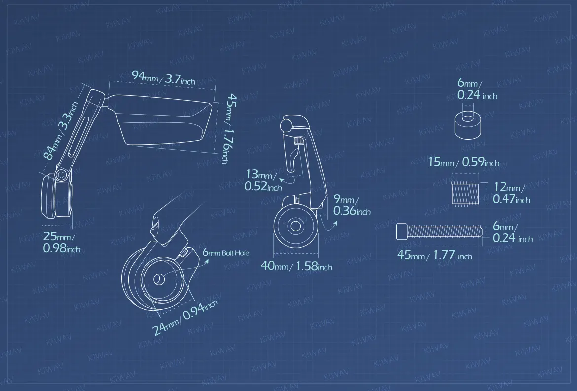 Measurement of KiWAV motorcycle bar end mirrors Leap left hand heavy weight compatible for BMW
