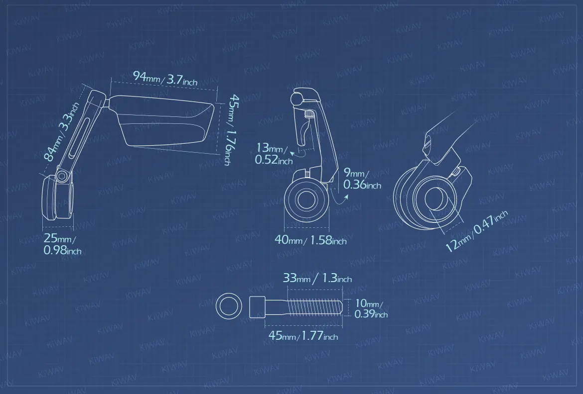 Measurement of KiWAV motorcycle bar end mirrors Leap left hand compatible for BMW M10 threaded handlebar