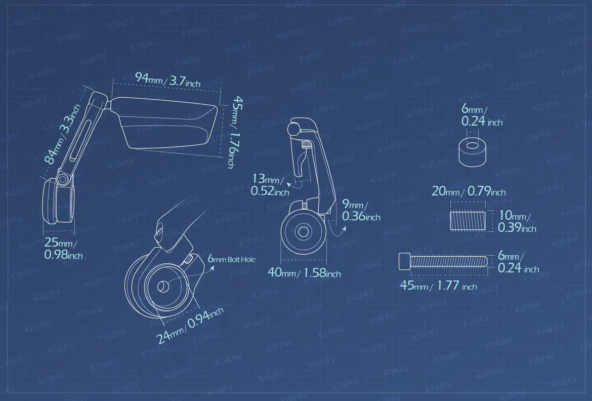 Measurement of KiWAV motorcycle bar end mirrors Leap left hand compatible for BMW M10 threaded handlebar