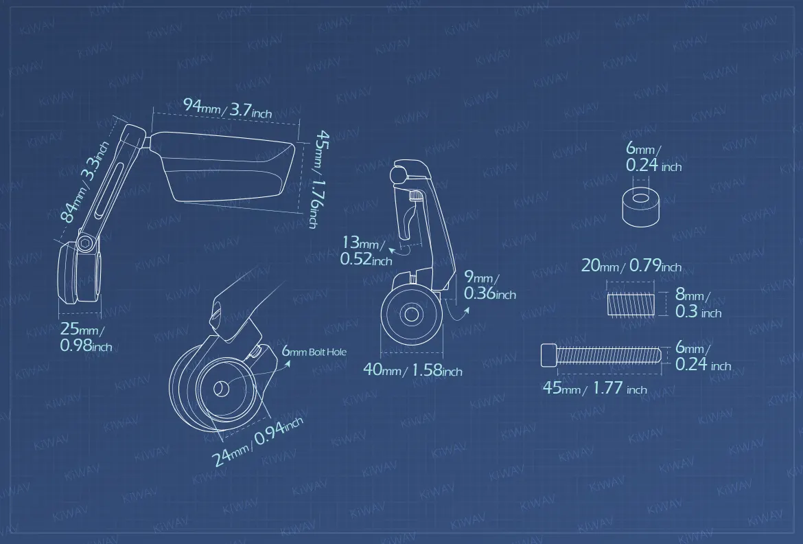 Measurement of KiWAV motorcycle bar end mirrors Leap left hand compatible for BMW M8 threaded handlebar