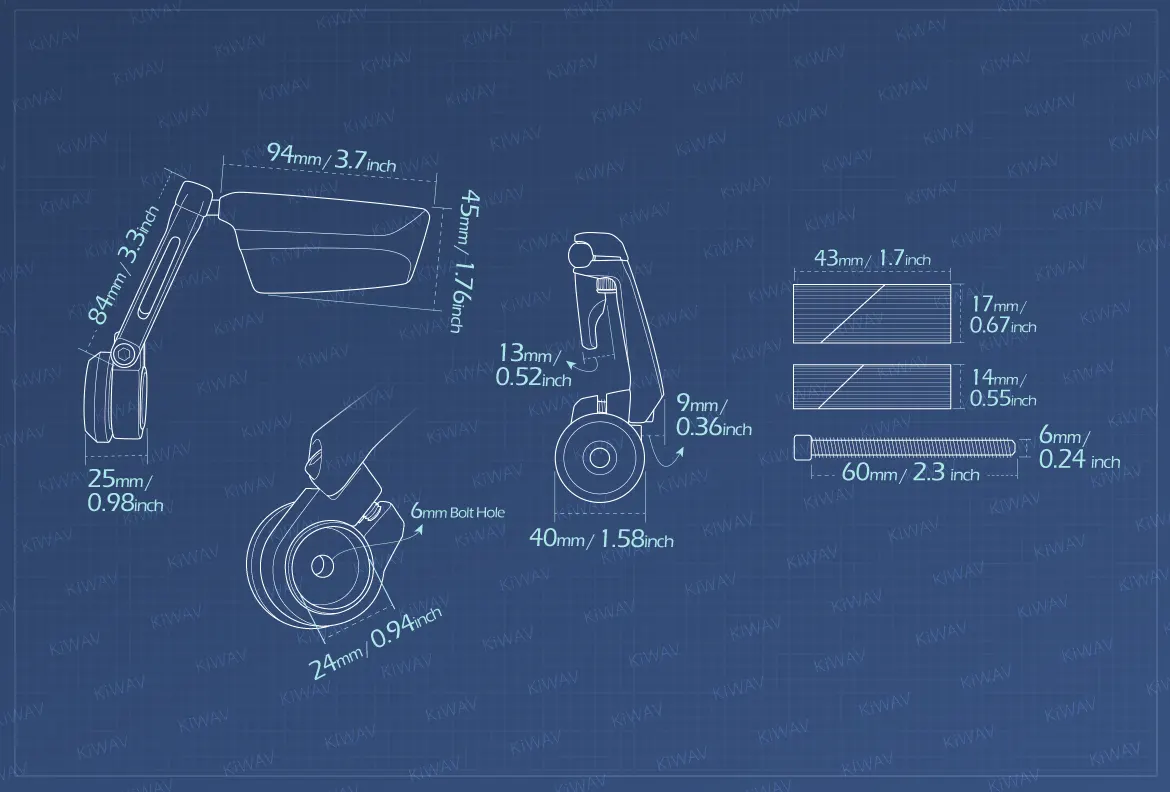 Measurement of KiWAV motorcycle bar end mirrors Leap left hand for 7/8 inch hollow end handlebars