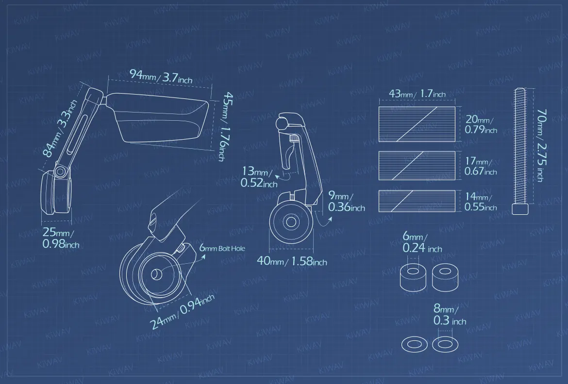 Measurement of KiWAV motorcycle bar end mirrors Leap left hand compatible for Harley Sportster Dyna Softail XG street