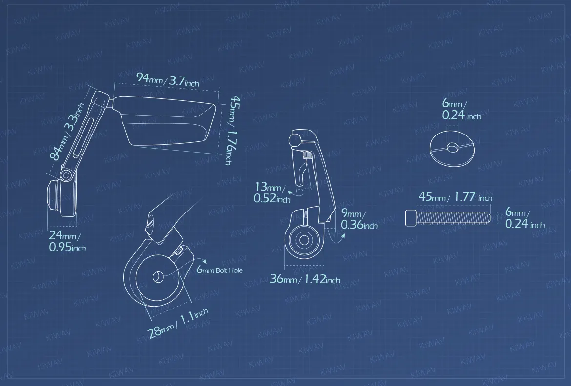 Measurement of KiWAV motorcycle bar end mirrors Leap left hand compatible for Royal Enfield Interceptor 650
