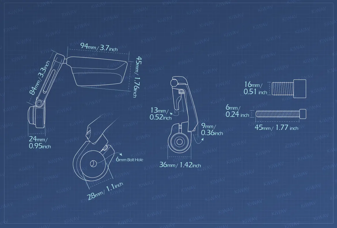 Measurement of KiWAV motorcycle bar end mirrors Leap left hand compatible for Yamaha M16 threaded handlebars