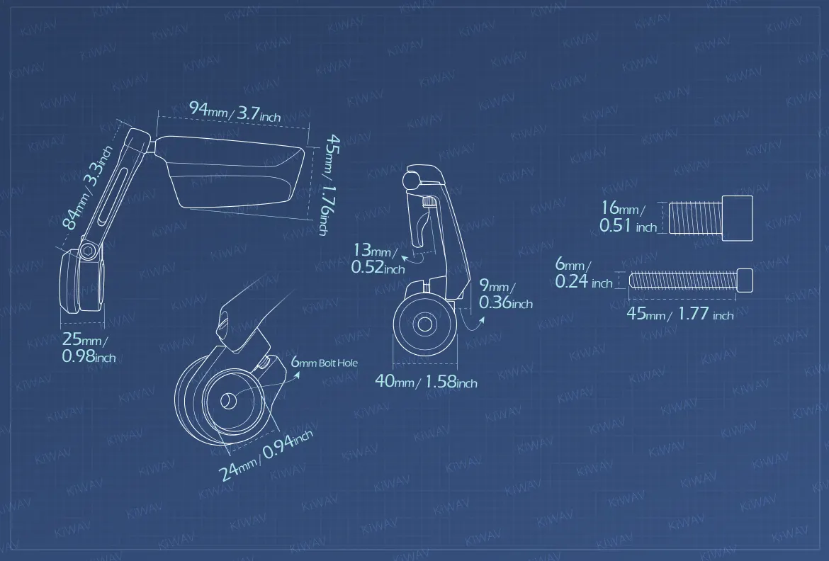 Measurement of KiWAV motorcycle bar end mirrors Leap left hand heavy weight compatible for Yamaha M16 threaded handlebars