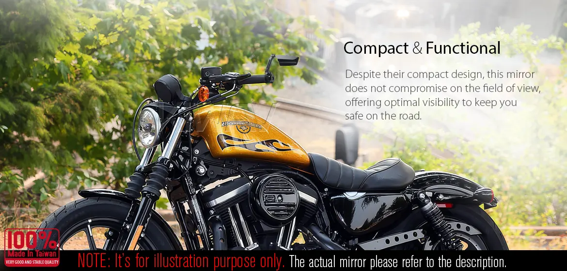 KiWAV motorcycle bar end mirrors Leap left hand compatible for Harley Sportster Dyna Softail XG street
