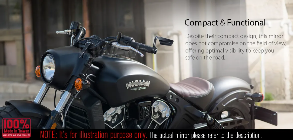 KiWAV motorcycle bar end mirrors Leap left hand compatible for Indian Scout Bobber