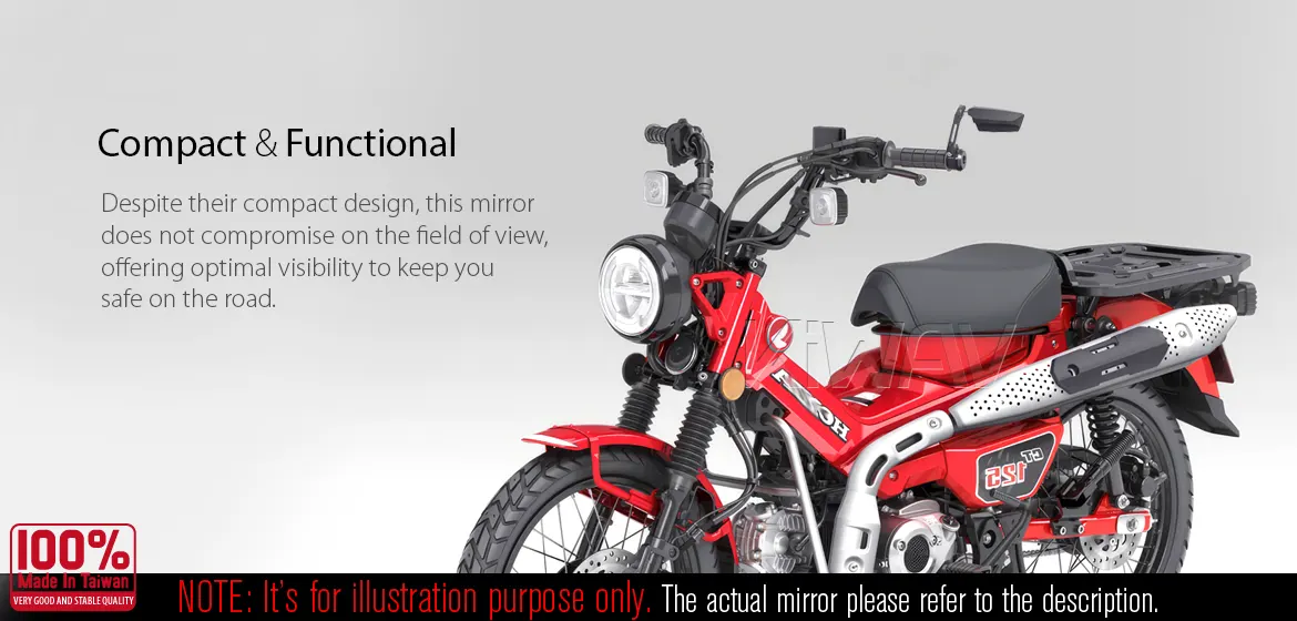 KiWAV motorcycle bar end mirrors Leap left hand compatible for Honda specific mini motorcycles